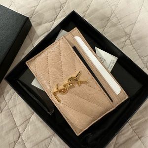 Saint Laurent pink card holder with gold hardware